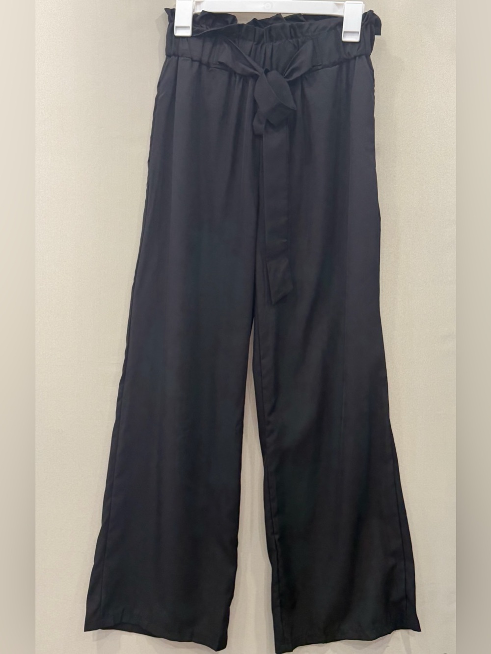 Black Women’s Wide Leg Palazzo Pants Paperbag Waist Tie Front